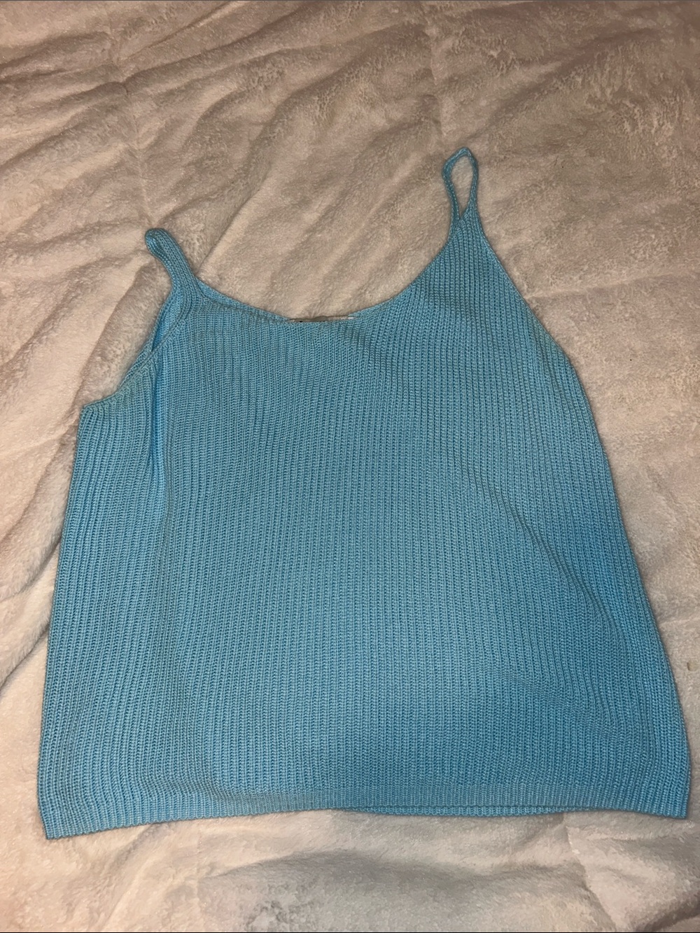 Blue Knit Spaghetti-Strap Tank Top